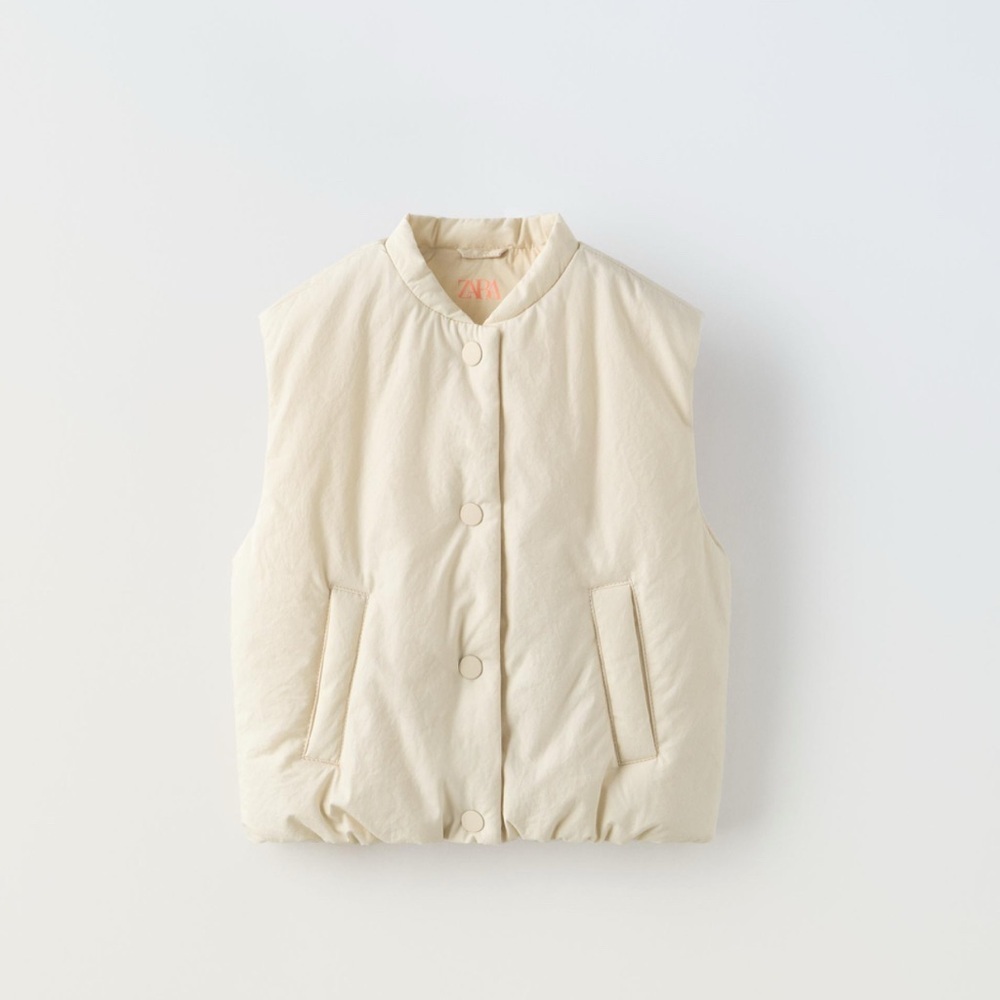 Zara|Kids Cream Padded Button Up Vest -Size 5-6 years